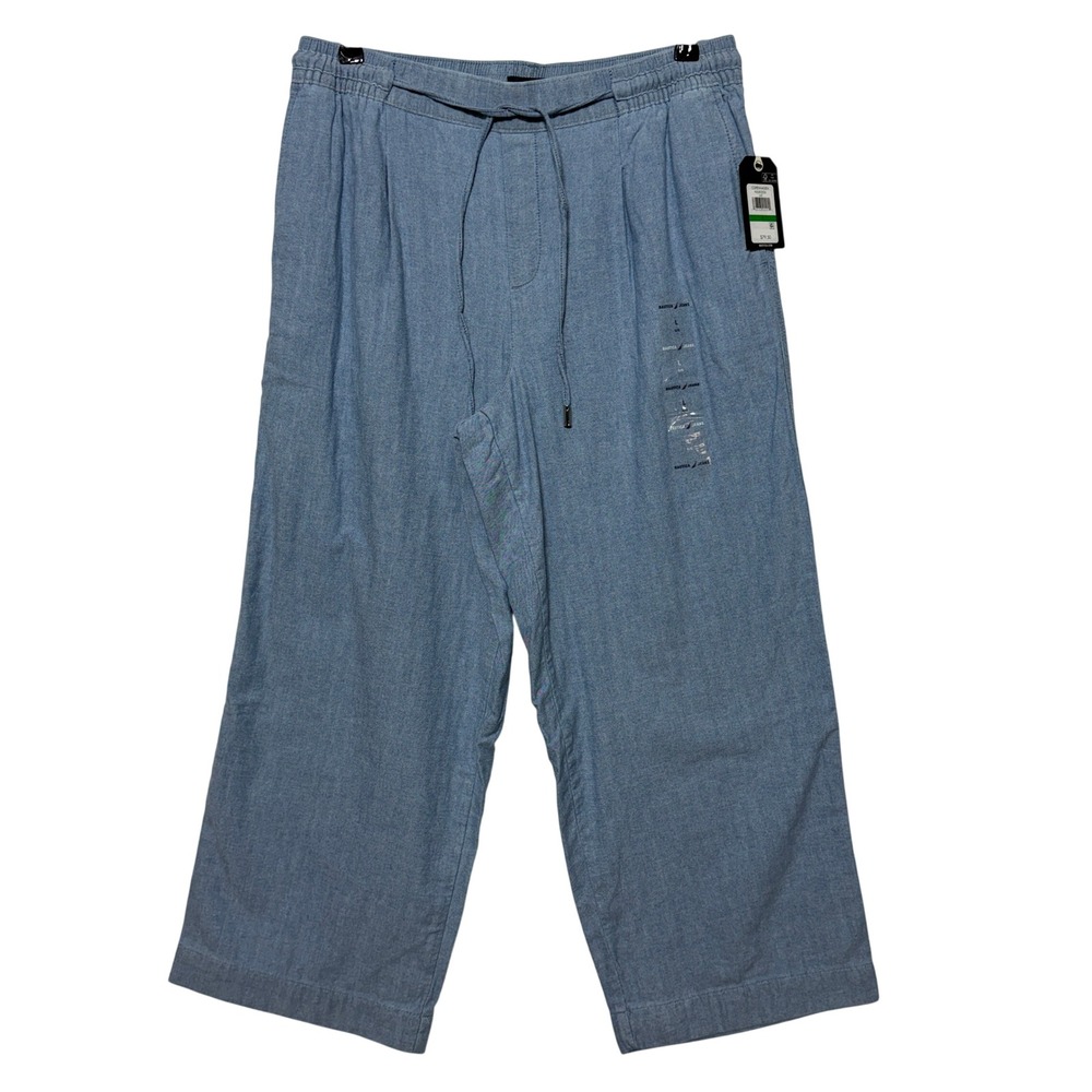 Nautica Pants Womens Large 32x27 Blue Wide Leg Copenhagen Pleated Drawstring NWT